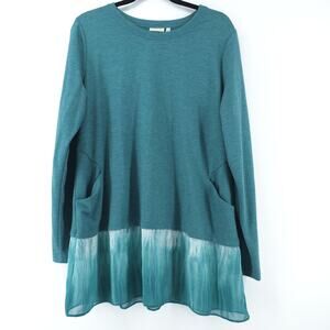 Logo lounge Lagom Teal Sheer Ikat Watercolor Wearable Art Bottom Tunic Pockets L